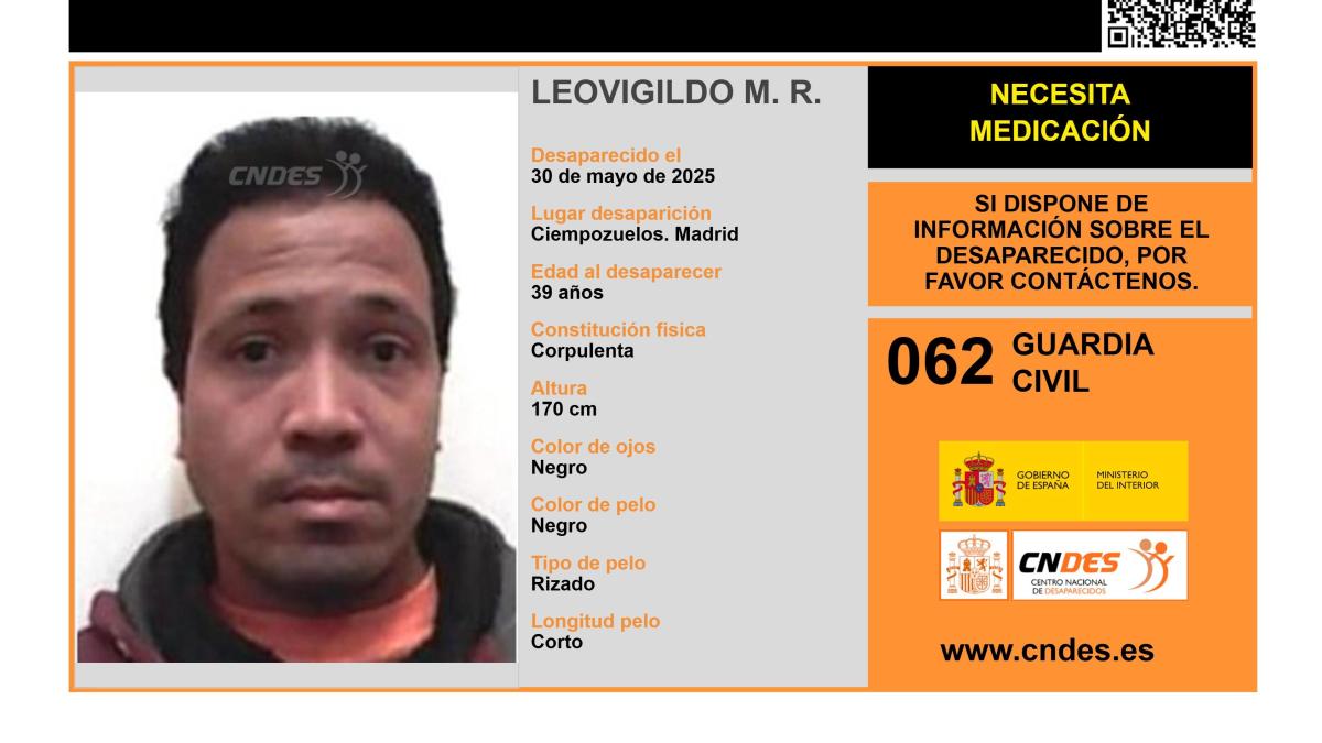 Sin rastro de Leovigildo M. R., un hombre de 39 años desaparecido en Madrid